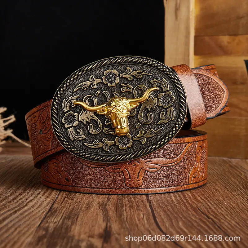 Vintage Western Denim Belt with Big Buckle White - Image 26