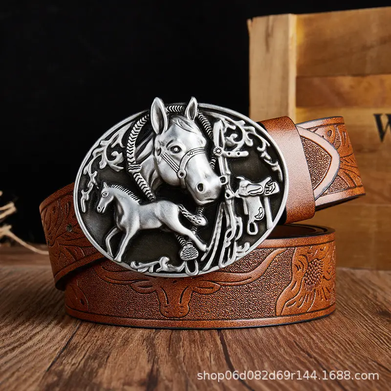 Vintage Western Denim Belt with Big Buckle White - Image 27