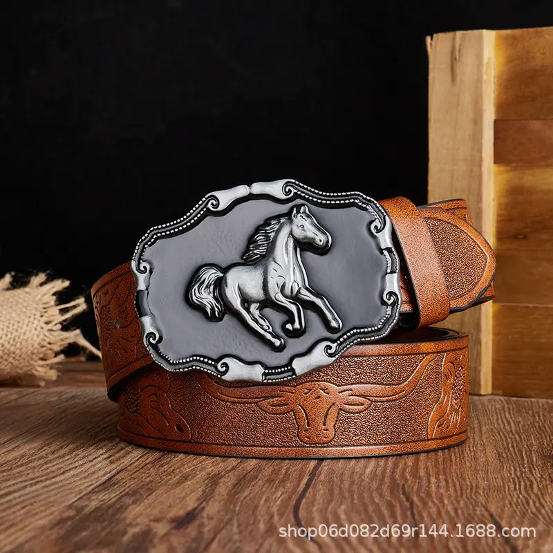 Vintage Western Denim Belt with Big Buckle White - Image 29