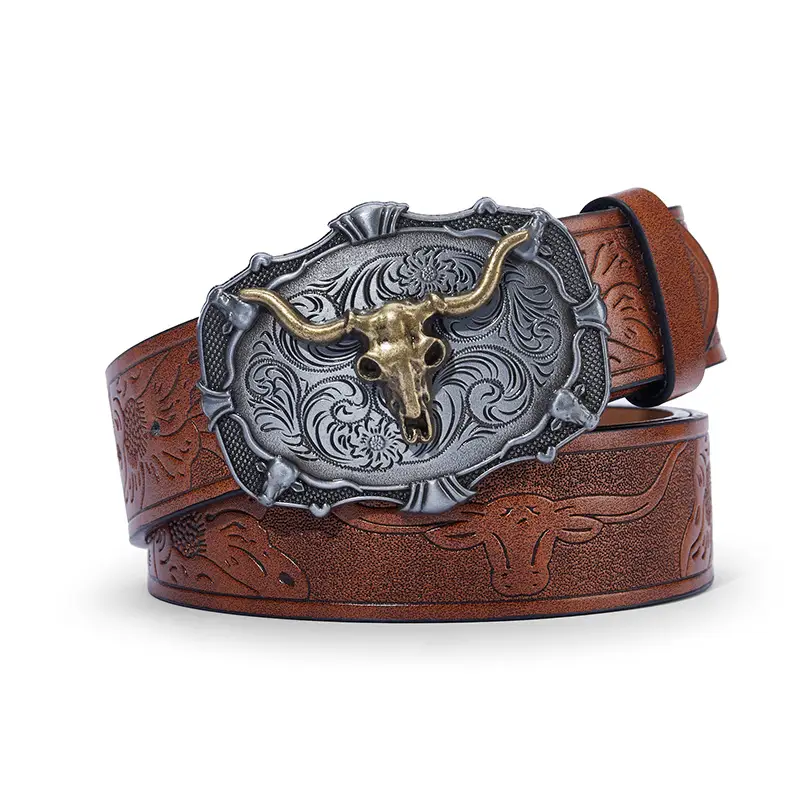 Vintage Western Denim Belt with Big Buckle White - Image 30