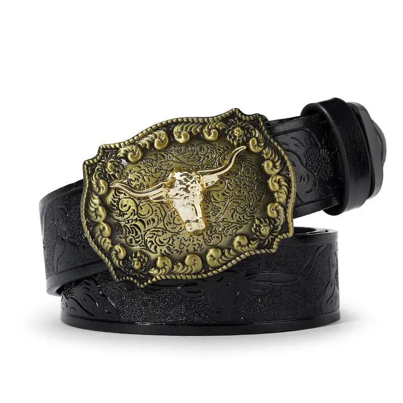 Vintage Western Denim Belt with Big Buckle White - Image 32
