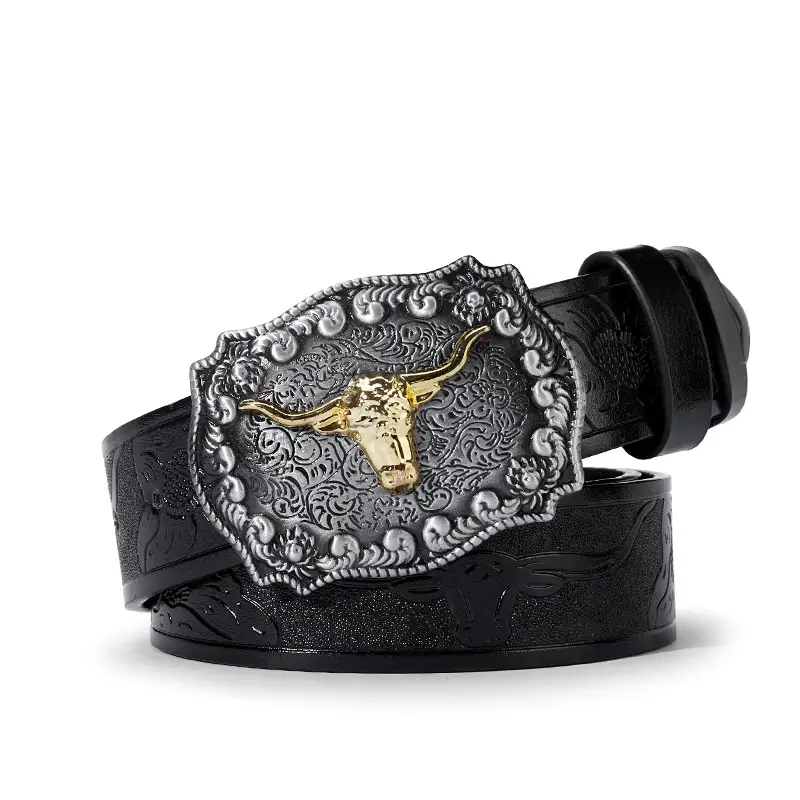 Vintage Western Denim Belt with Big Buckle White - Image 33
