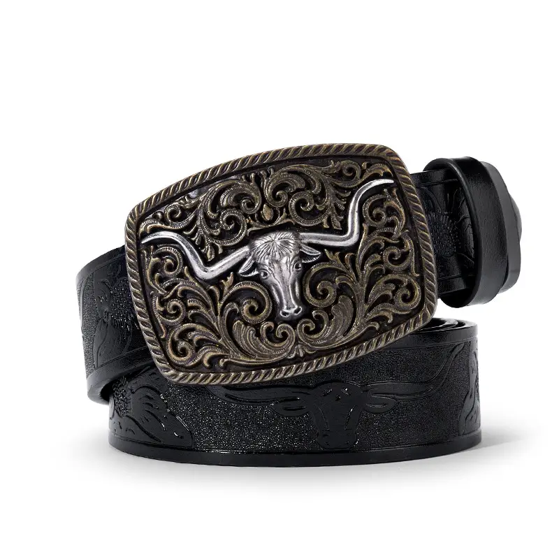 Vintage Western Denim Belt with Big Buckle White - Image 34