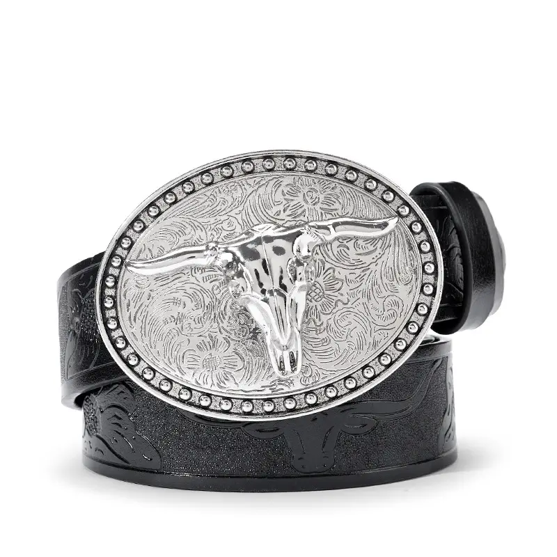 Vintage Western Denim Belt with Big Buckle White - Image 38