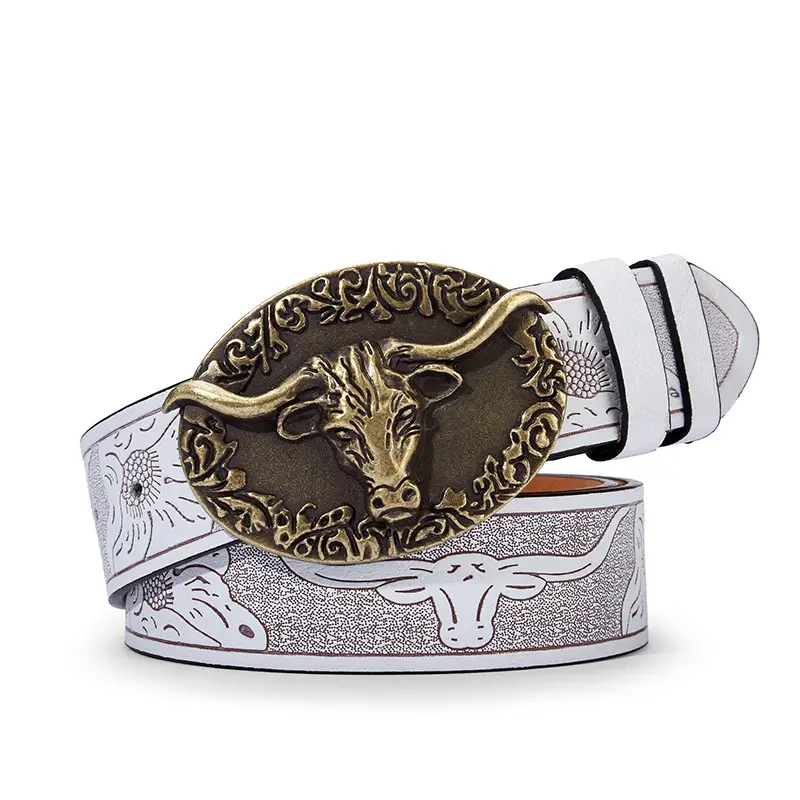 Vintage Western Denim Belt with Big Buckle White - Image 4
