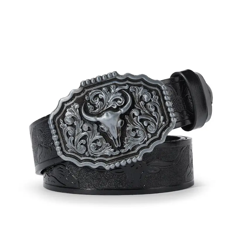 Vintage Western Denim Belt with Big Buckle White - Image 40