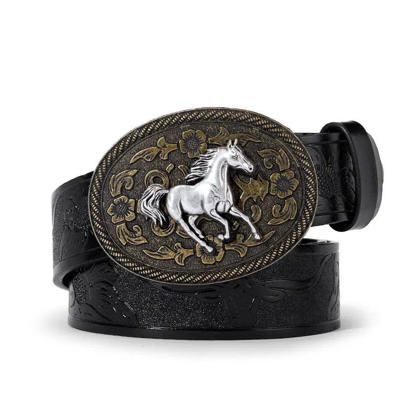 Vintage Western Denim Belt with Big Buckle White - Image 41