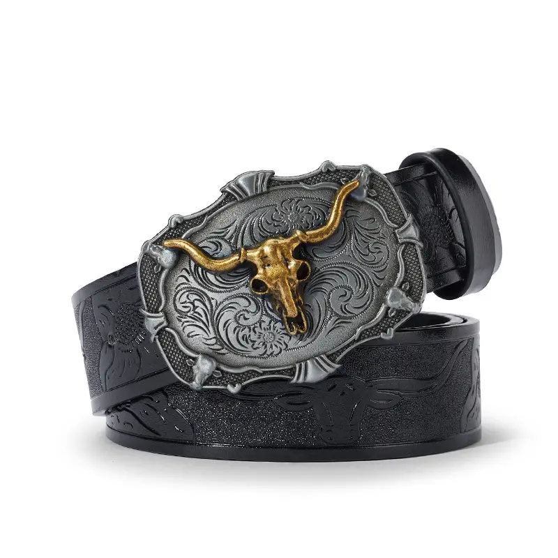Vintage Western Denim Belt with Big Buckle White - Image 46