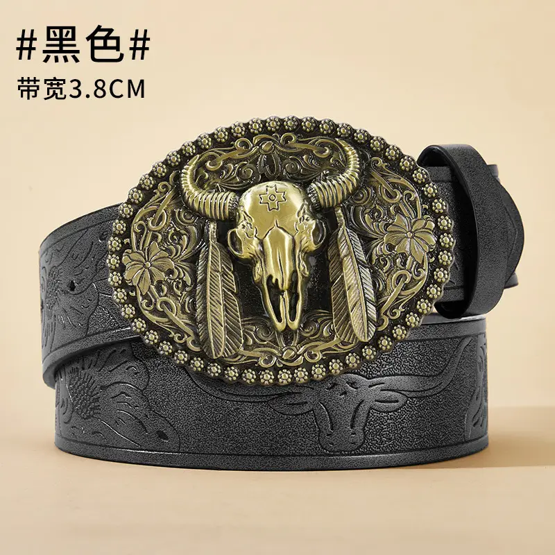 Vintage Western Denim Belt with Big Buckle White - Image 47