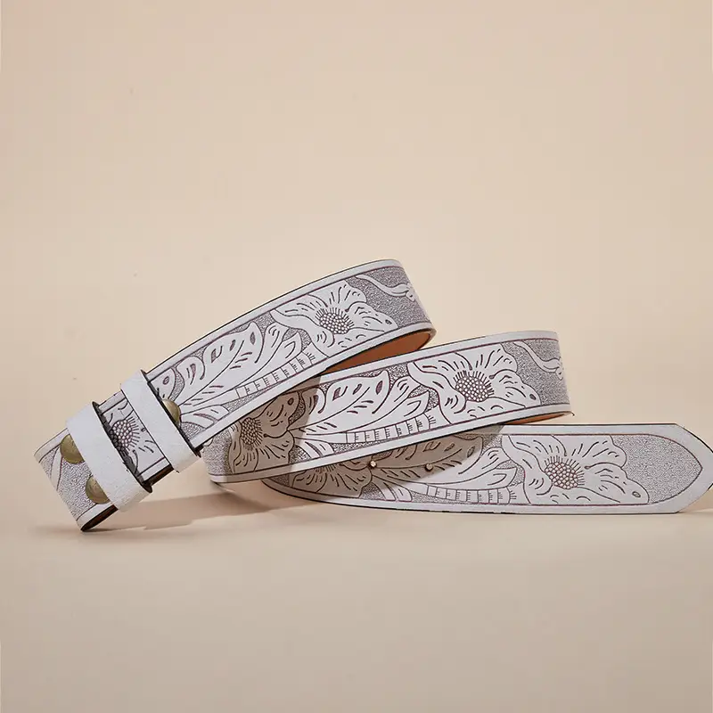 Vintage Western Denim Belt with Big Buckle White - Image 48