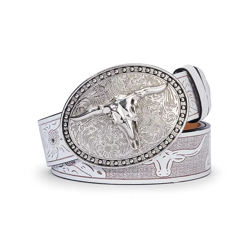 Vintage Western Denim Belt with Big Buckle White - Image 7