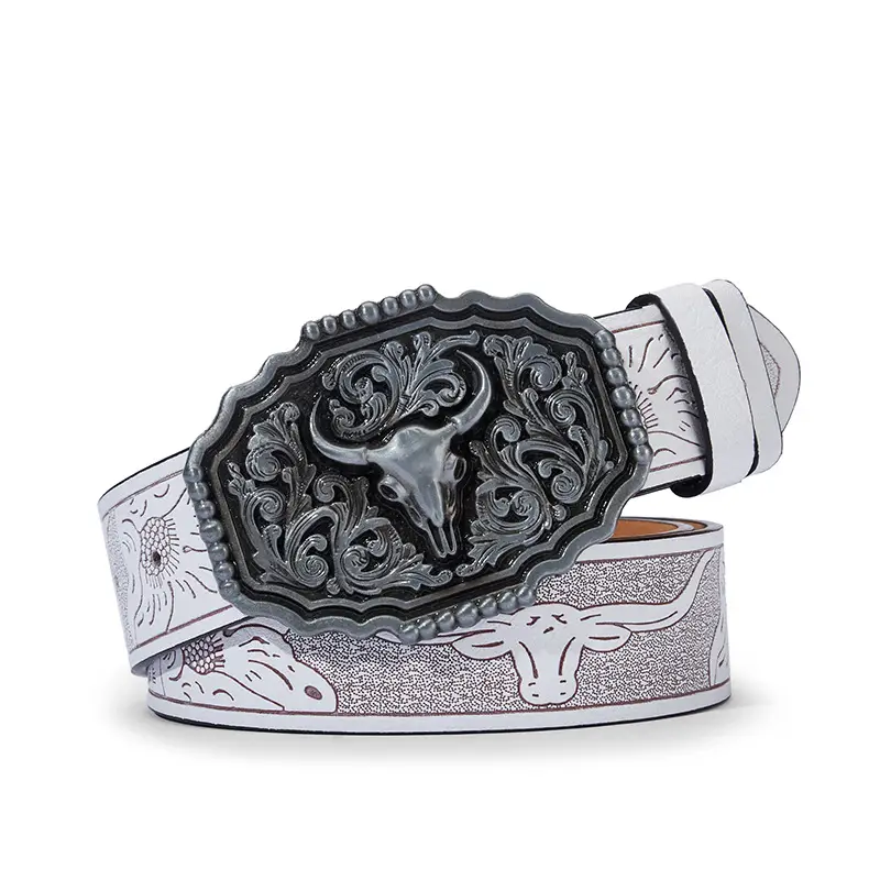 Vintage Western Denim Belt with Big Buckle White - Image 9