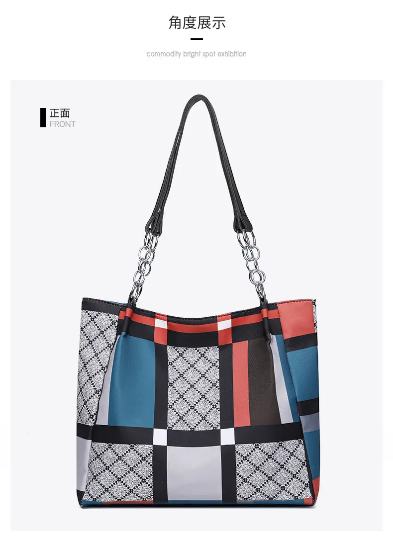New Foreign Trade Nylon Plaid Large Tote Bag Women — feature 19