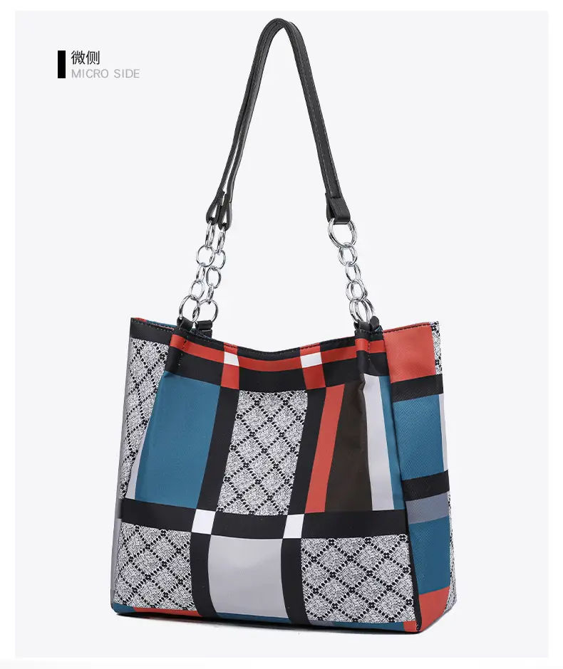 New Foreign Trade Nylon Plaid Large Tote Bag Women — feature 20