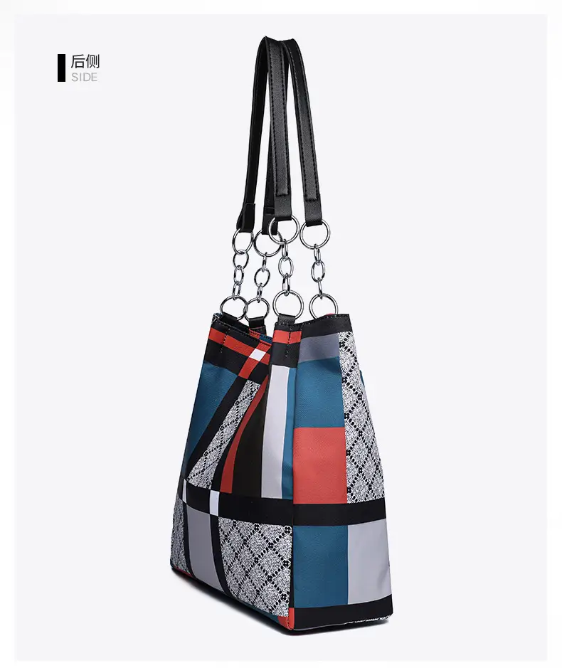 New Foreign Trade Nylon Plaid Large Tote Bag Women — feature 21