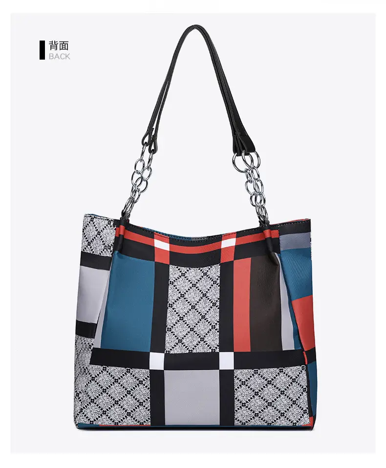 New Foreign Trade Nylon Plaid Large Tote Bag Women — feature 22
