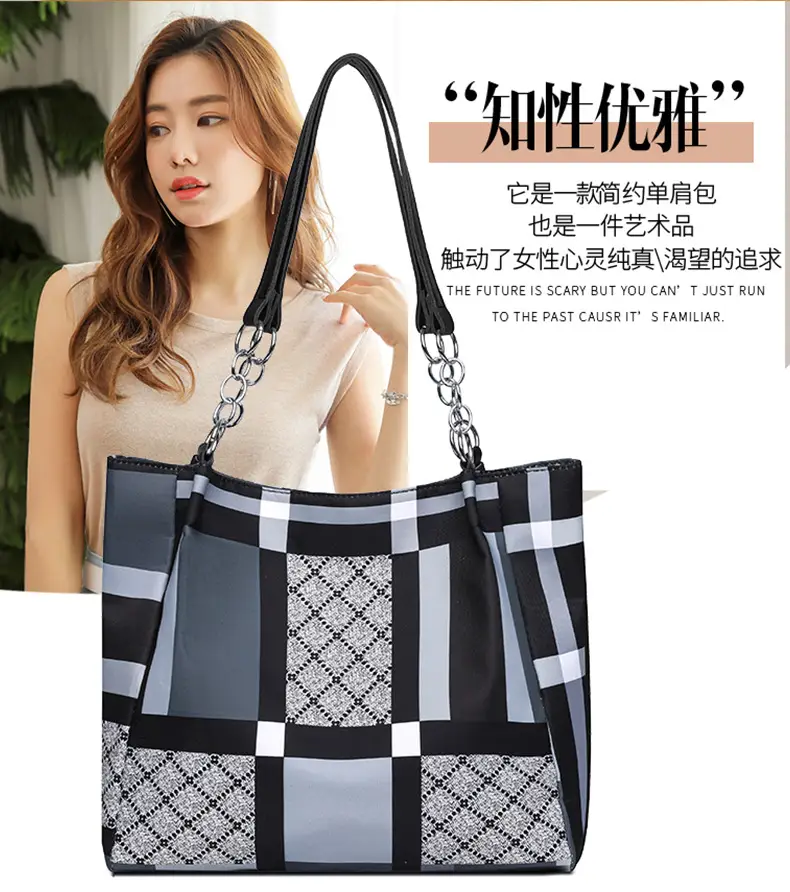 New Foreign Trade Nylon Plaid Large Tote Bag Women — feature 7