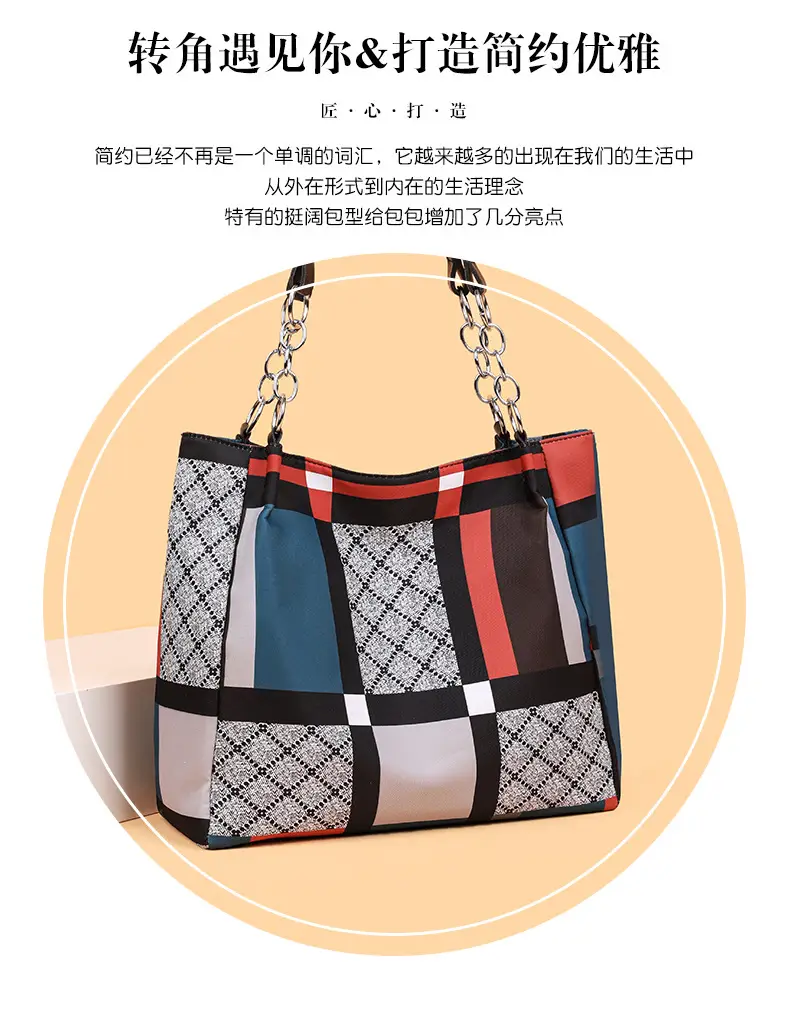 New Foreign Trade Nylon Plaid Large Tote Bag Women — feature 8