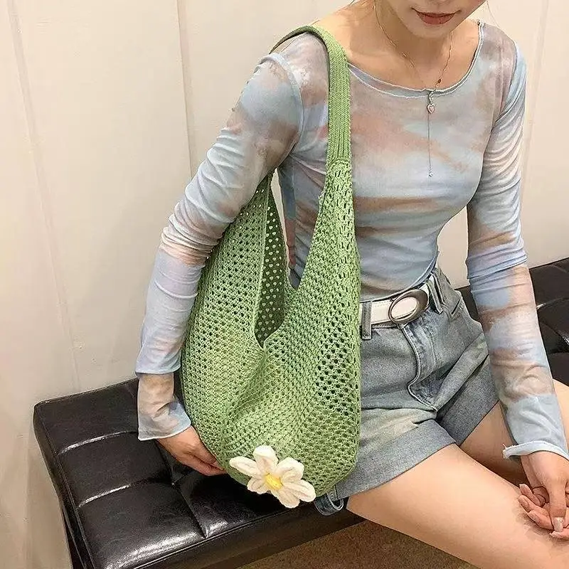 Korean-style Knitted Shoulder Tote Bag for Women - Image 9