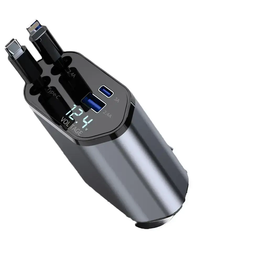 120W Car Charger with Retractable Cable & Mobile Phone Interface - Image 8