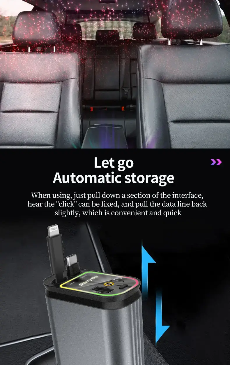 120W Car Charger with Retractable Cable & Mobile Phone Interface — feature 5