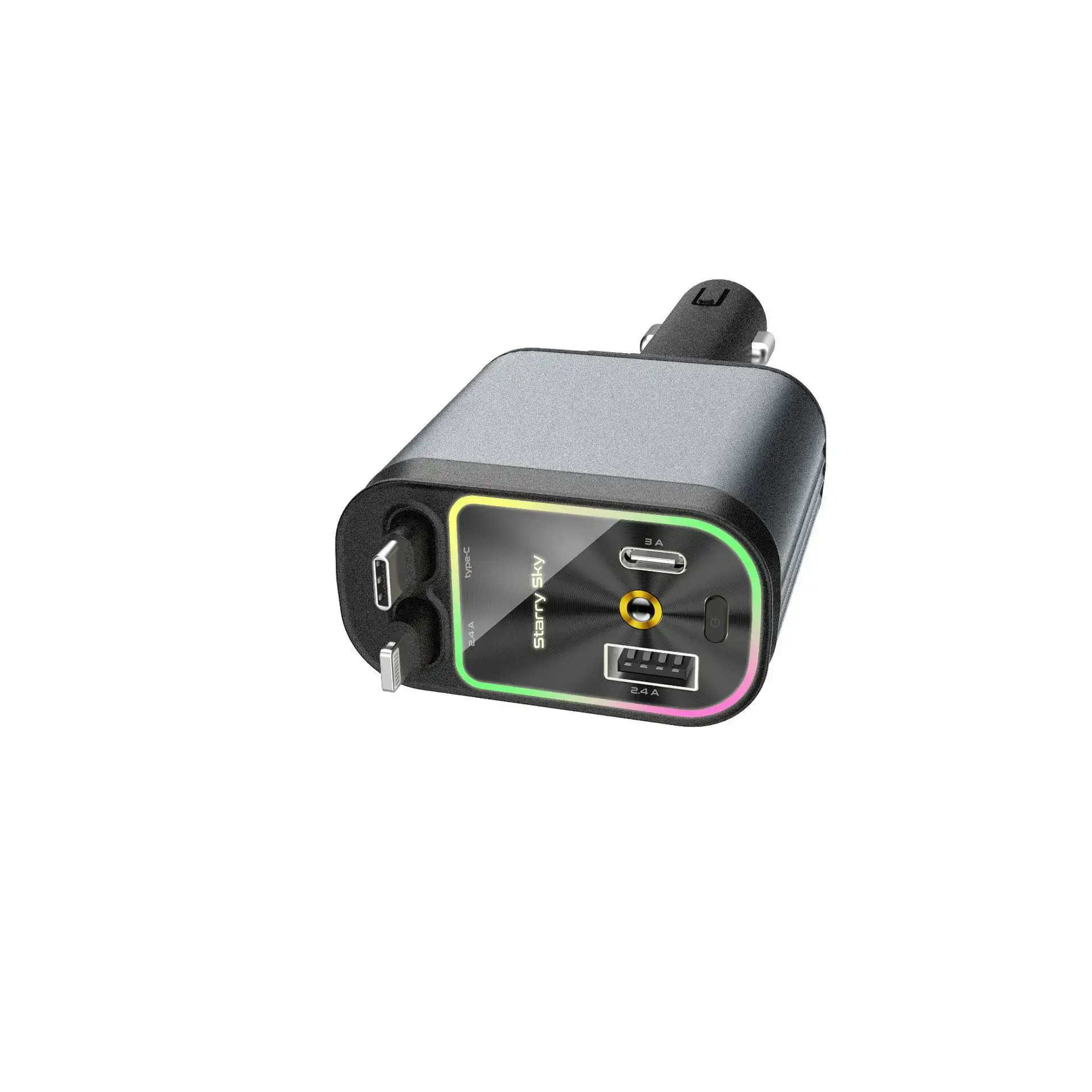120W Car Charger with Retractable Cable & Mobile Phone Interface - Image 2