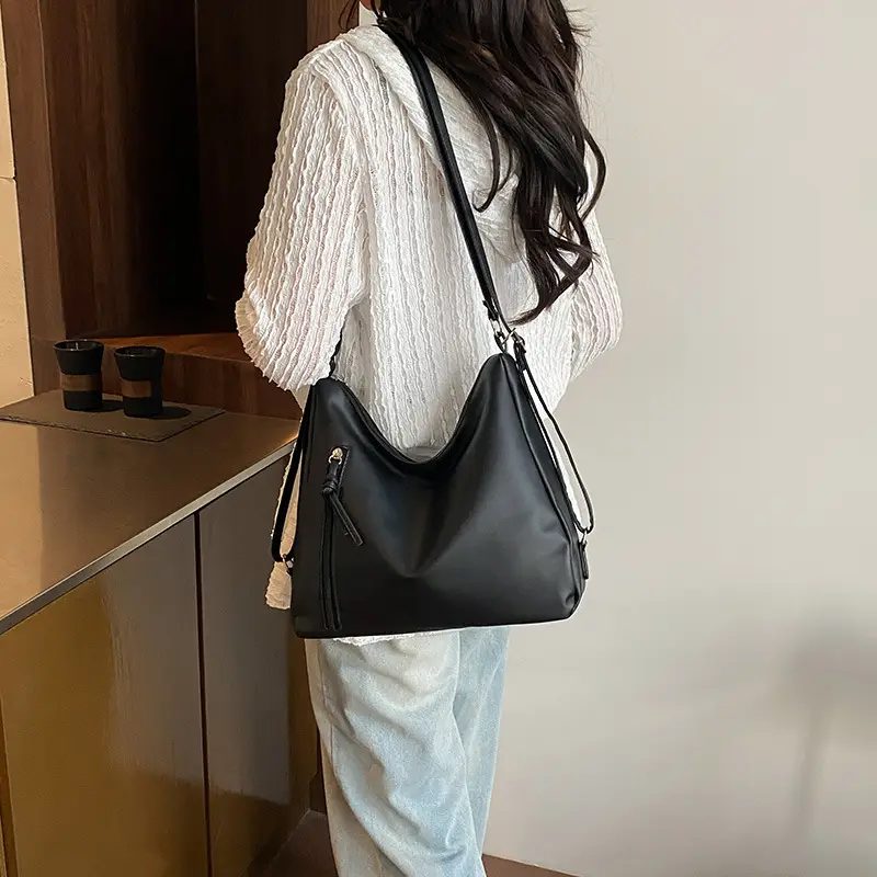 Black Retro Shoulder Crossbody Tote Bag for Women - Image 5