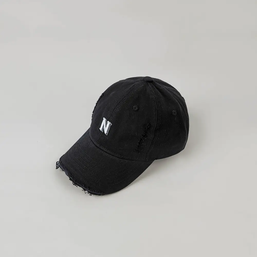 Black Korean Style Personalized Cap with Ripped Bristle - Image 7