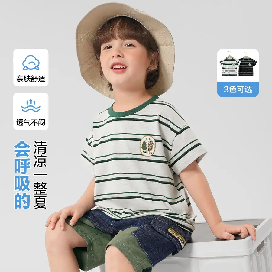 Right European Boys Striped T-Shirt Summer Kids