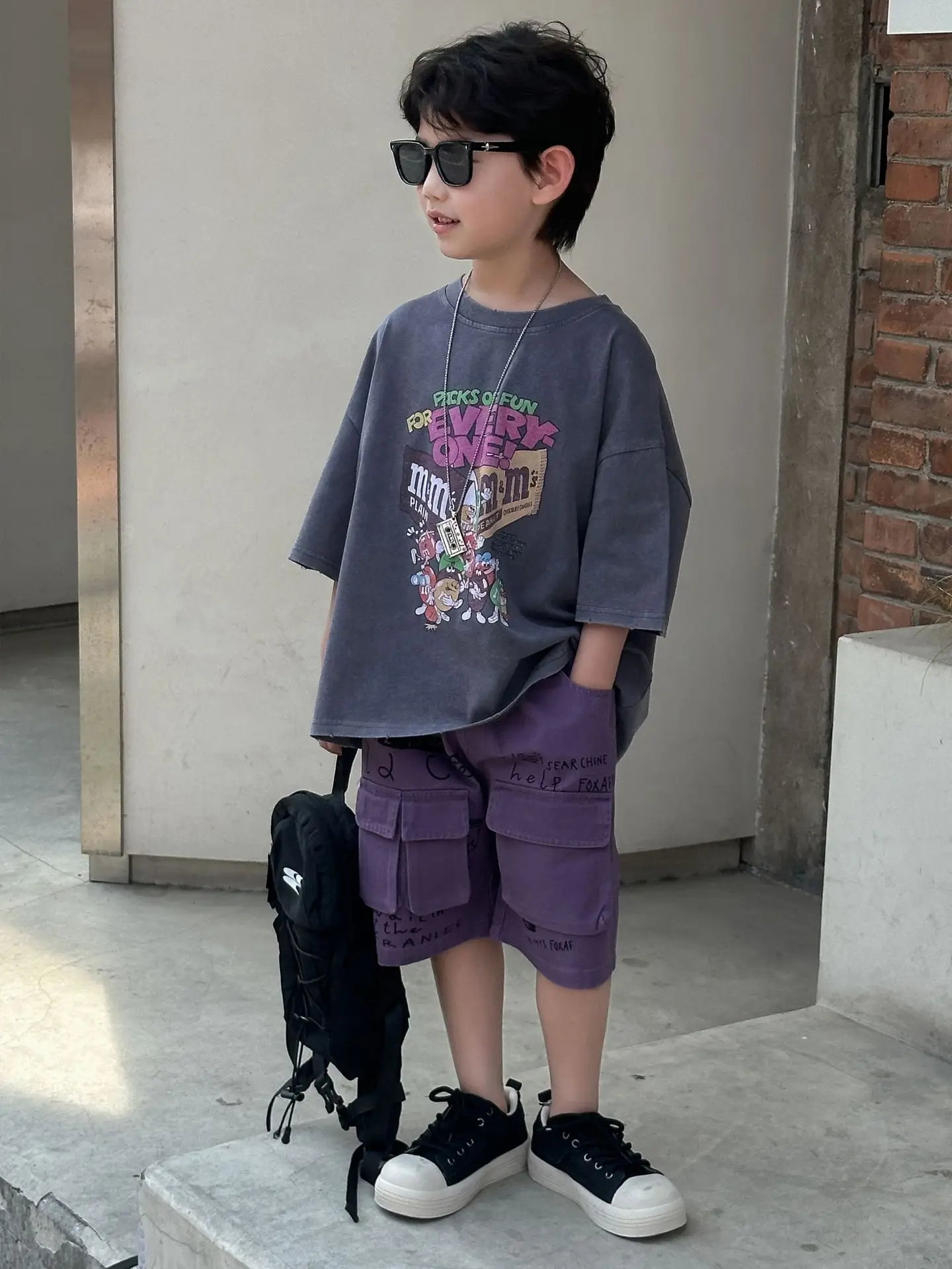 Boys Graphic T-Shirt Purple Shorts 2025 - Image 2