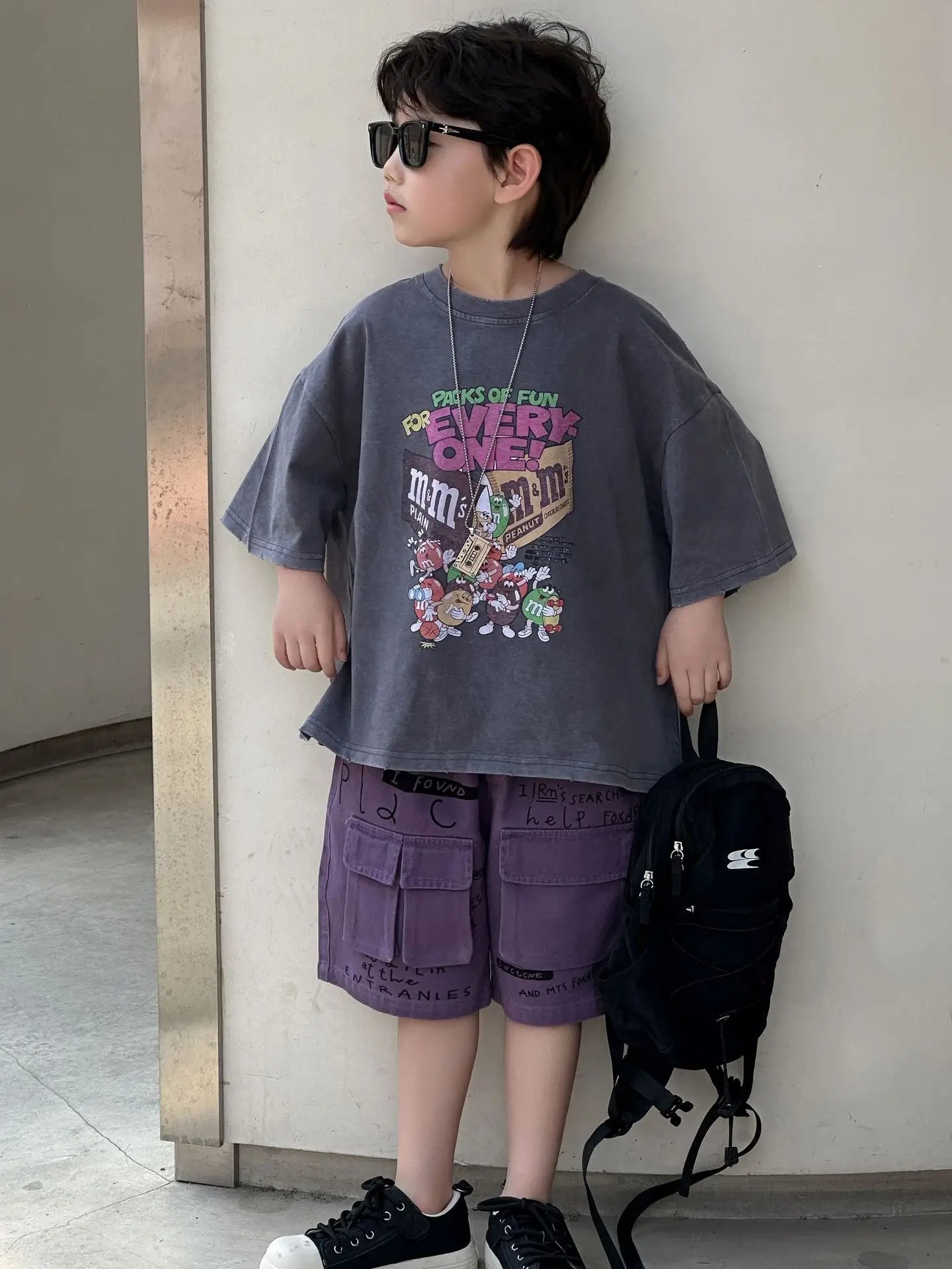 Boys Graphic T-Shirt Purple Shorts 2025 - Image 3