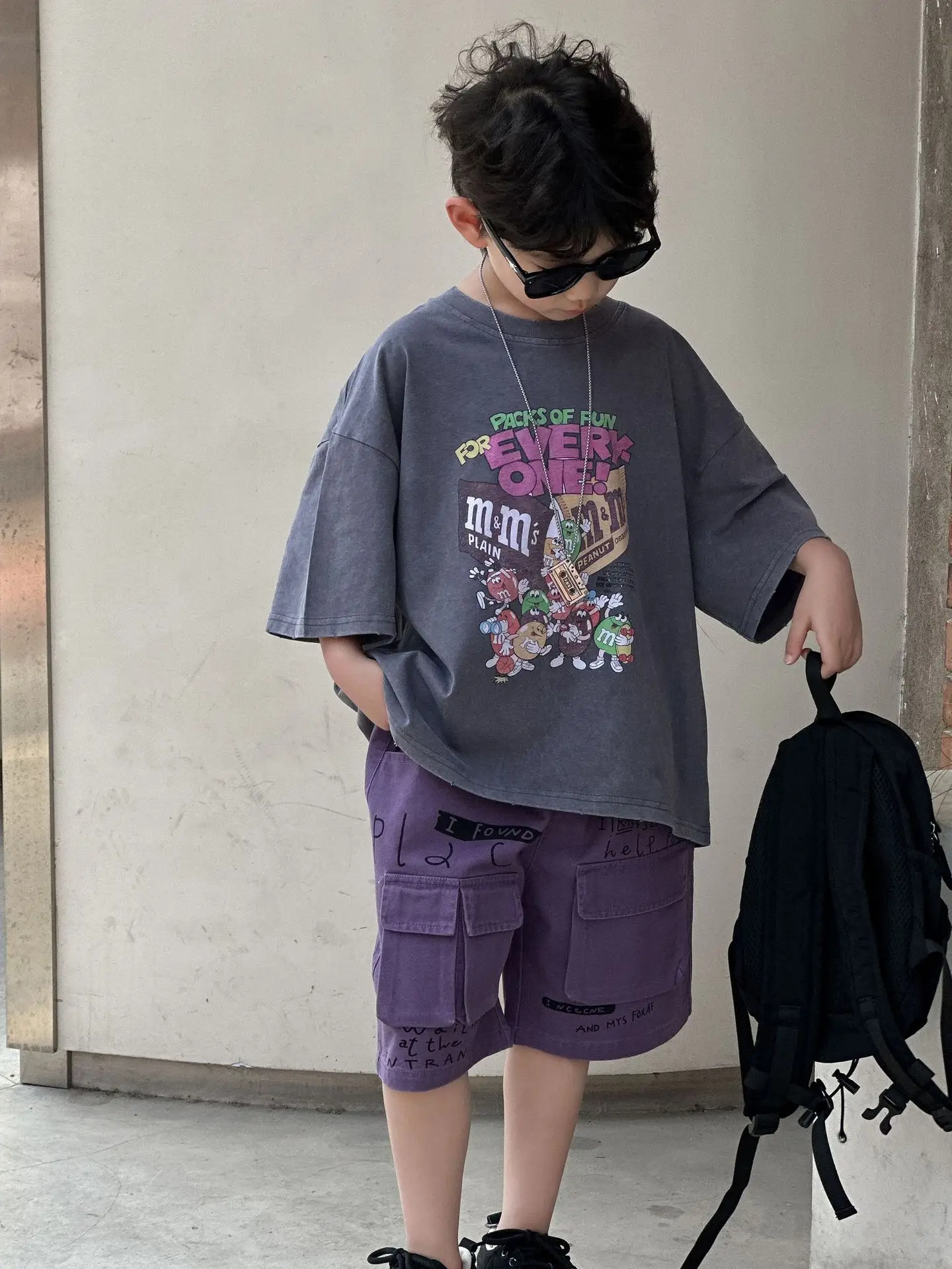 Boys Graphic T-Shirt Purple Shorts 2025 - Image 4