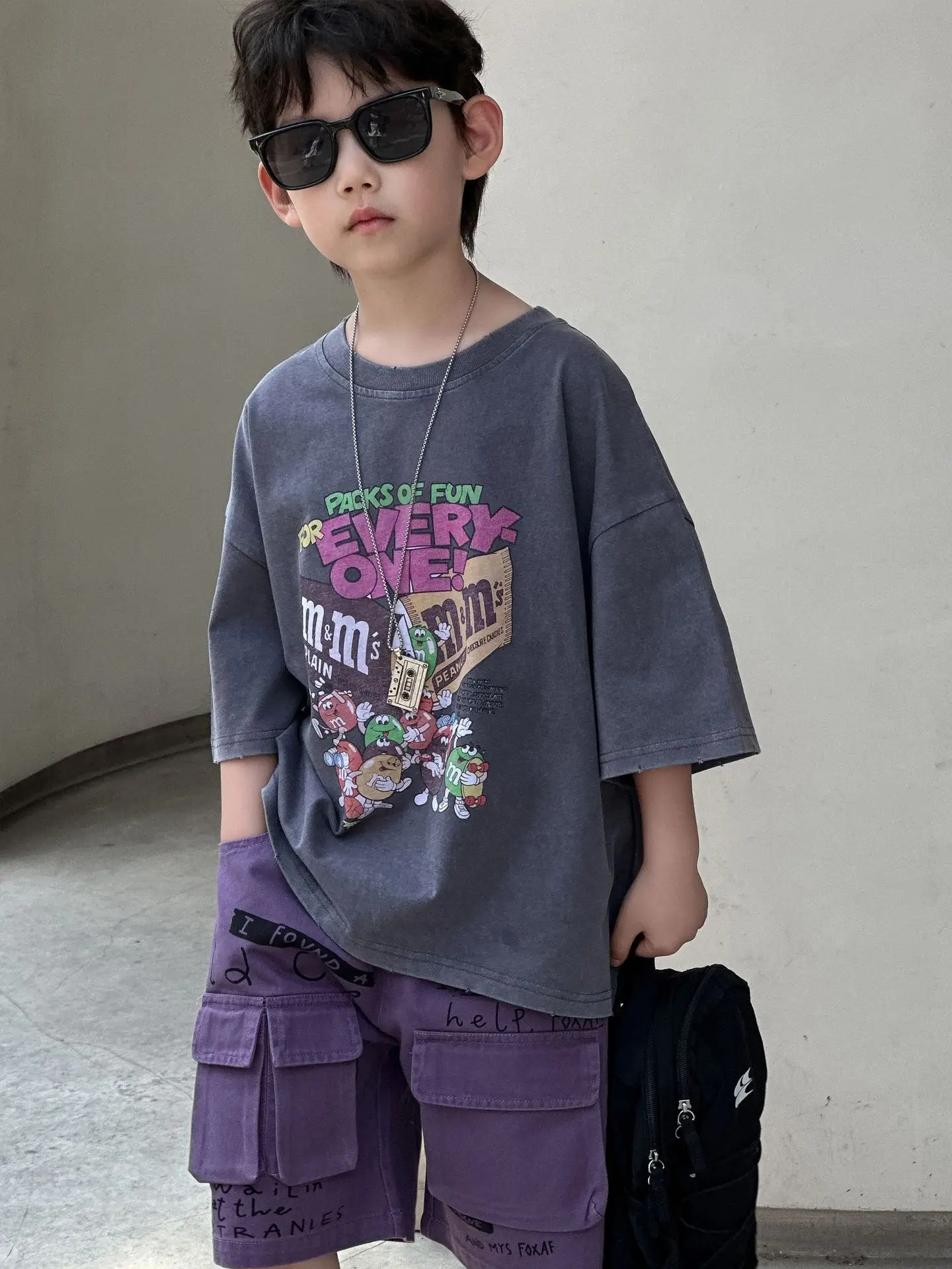 Boys Graphic T-Shirt Purple Shorts 2025 - Image 5