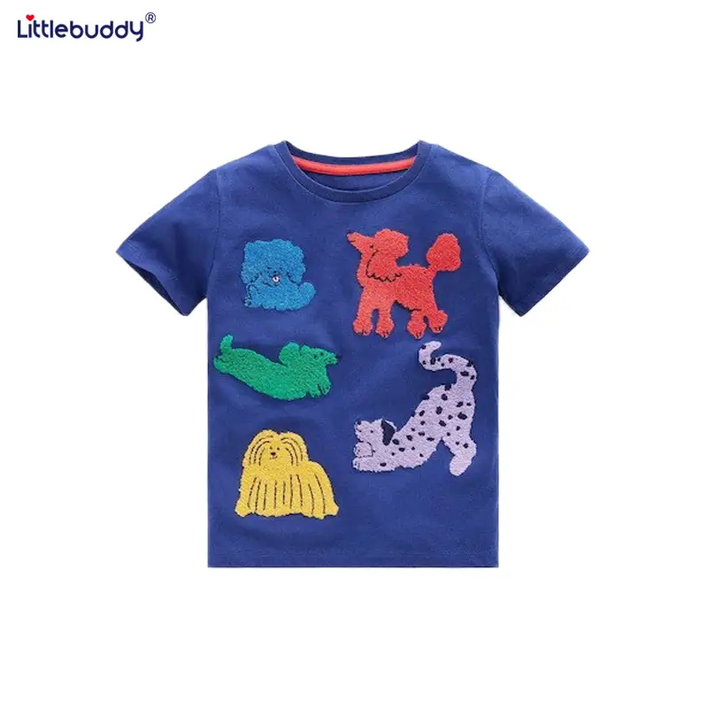 2025 Kids T-Shirt Red Blue Green Round Neck Short Sleeve