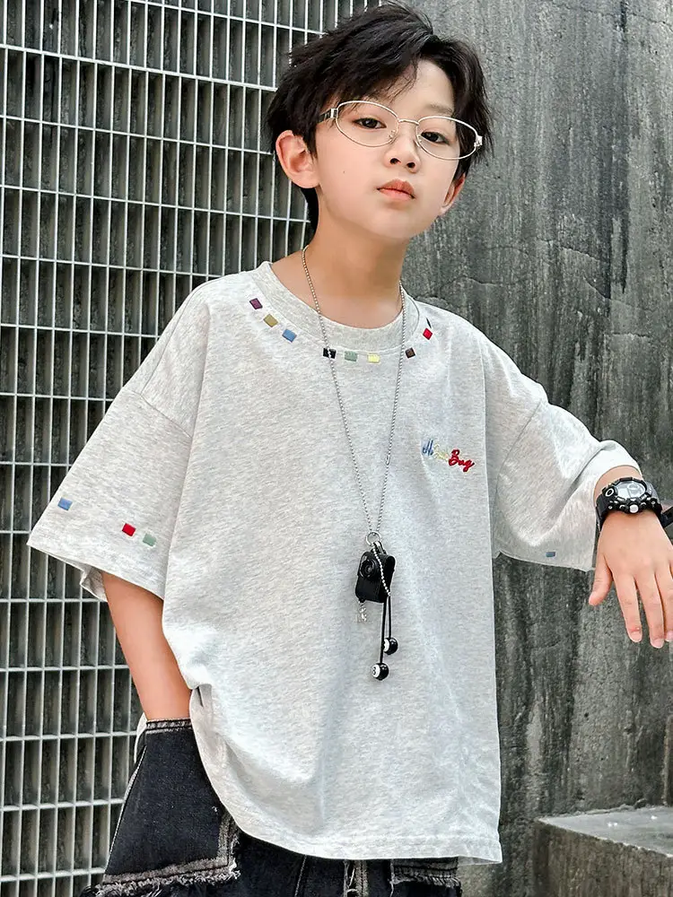 Summer Boys Short Sleeve T-Shirt White Kids Wear - Image 6