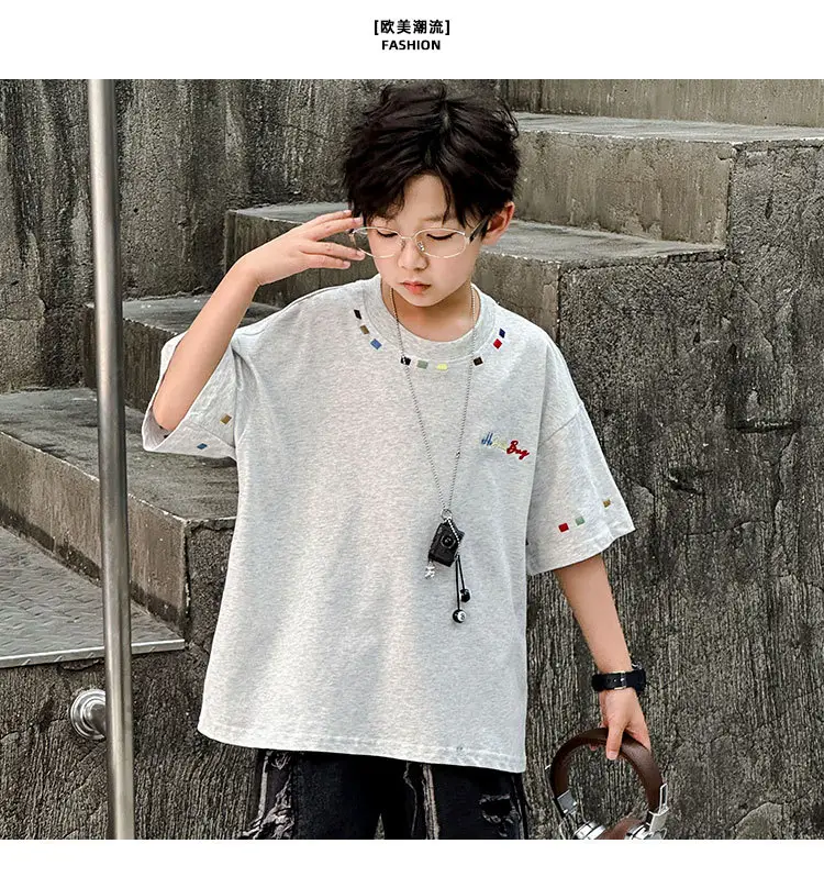 Summer Boys Short Sleeve T-Shirt White Kids Wear — feature 14