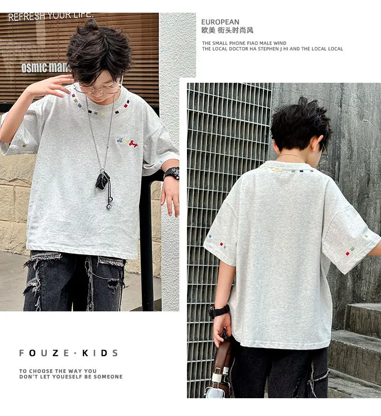 Summer Boys Short Sleeve T-Shirt White Kids Wear — feature 15