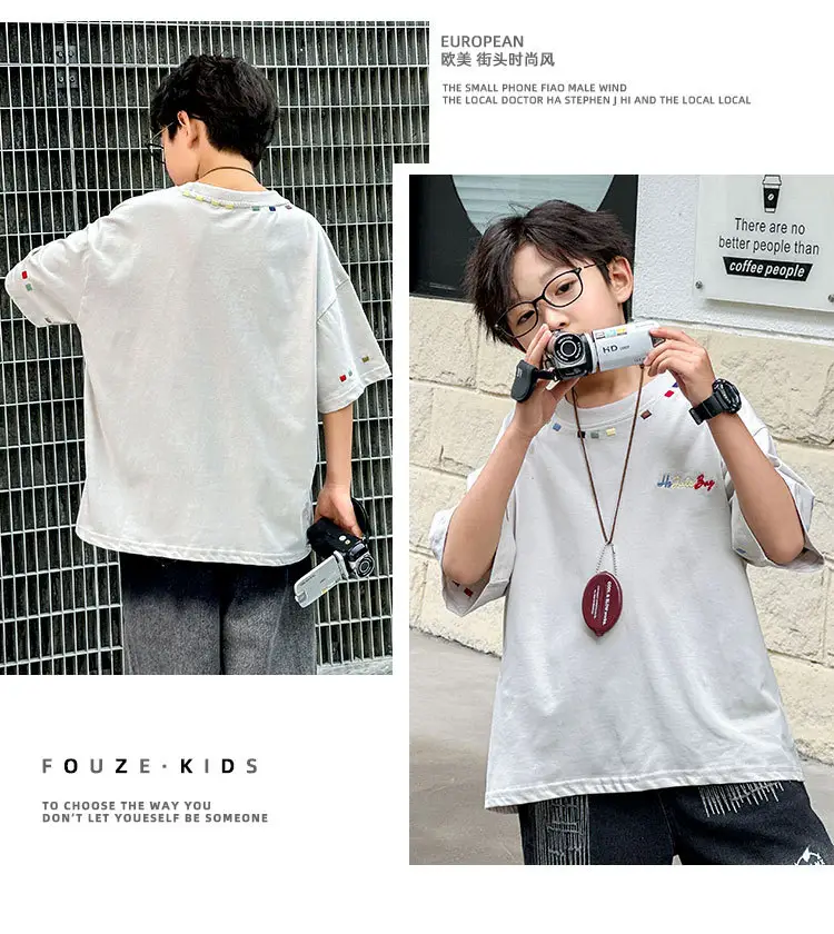 Summer Boys Short Sleeve T-Shirt White Kids Wear — feature 27