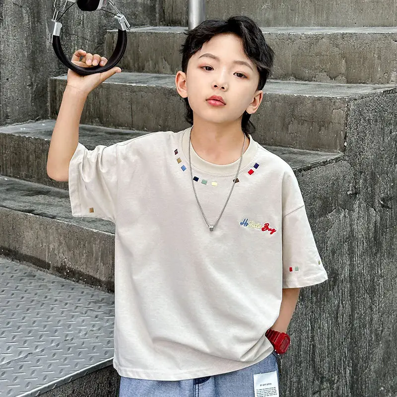 Summer Boys Short Sleeve T-Shirt White Kids Wear — feature 2