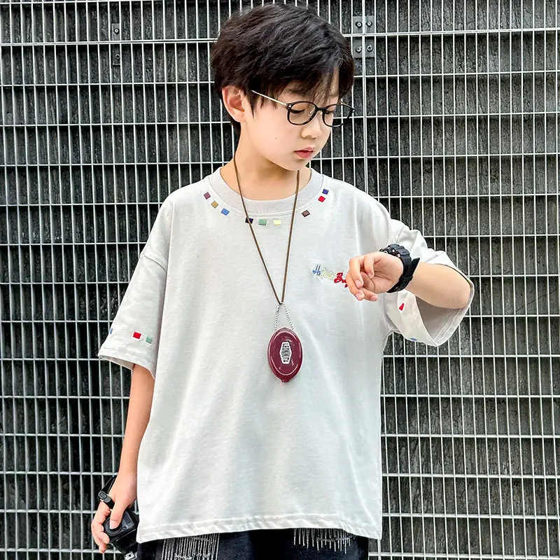 Summer Boys Short Sleeve T-Shirt White Kids Wear - Image 2