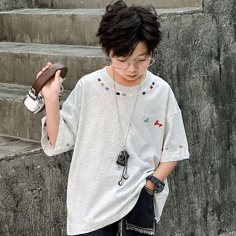 Summer Boys Short Sleeve T-Shirt White Kids Wear — feature 5