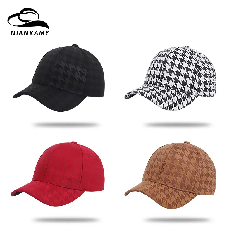 Red Houndstooth Baseball Cap for Women & Men