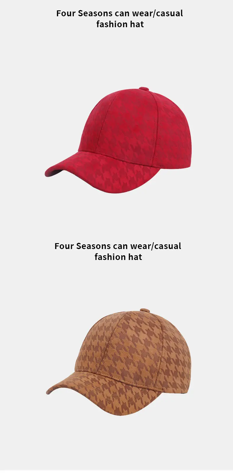 Red Houndstooth Baseball Cap for Women & Men — feature 10