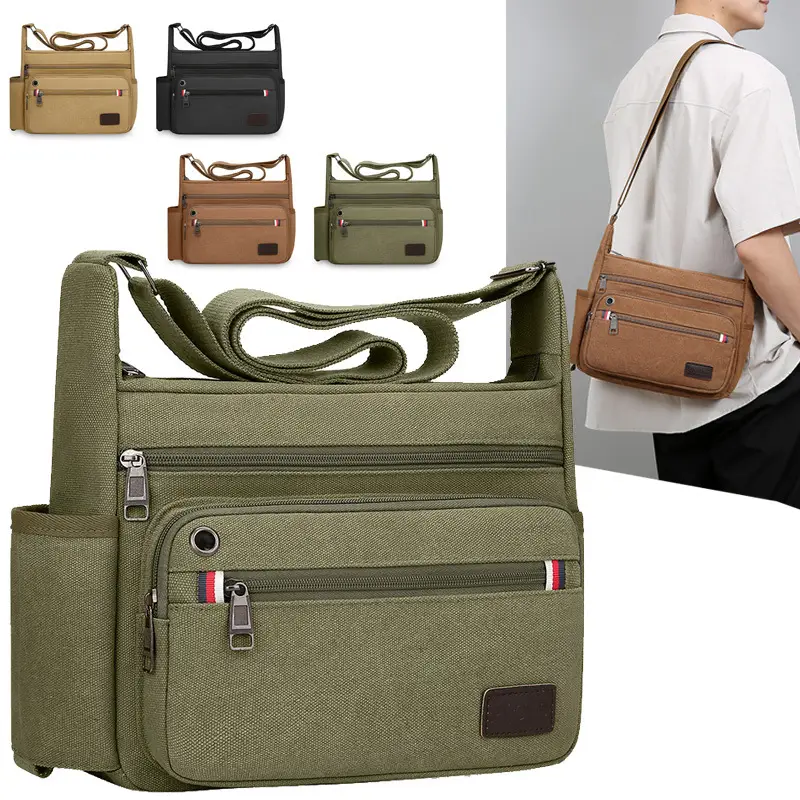 Men's Crossbody Bag Canvas Multi Layer Large Capacity - Image 6