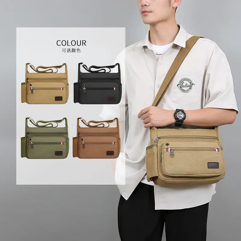 Men's Crossbody Bag Canvas Multi Layer Large Capacity - Image 7