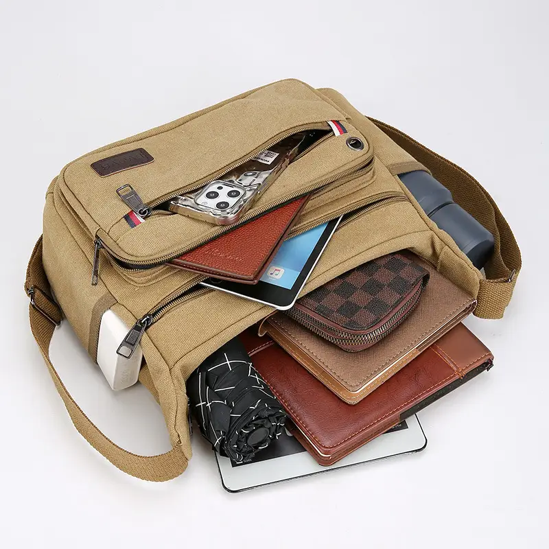 Men's Crossbody Bag Canvas Multi Layer Large Capacity - Image 8