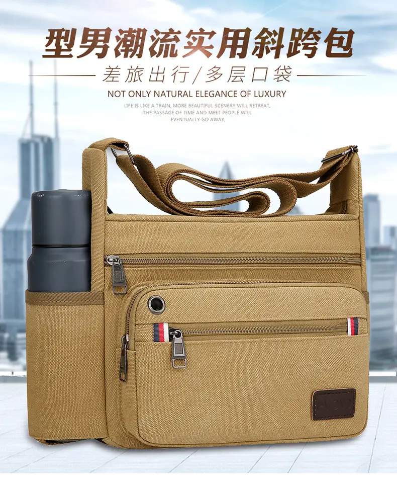 Men's Crossbody Bag Canvas Multi Layer Large Capacity — feature 1