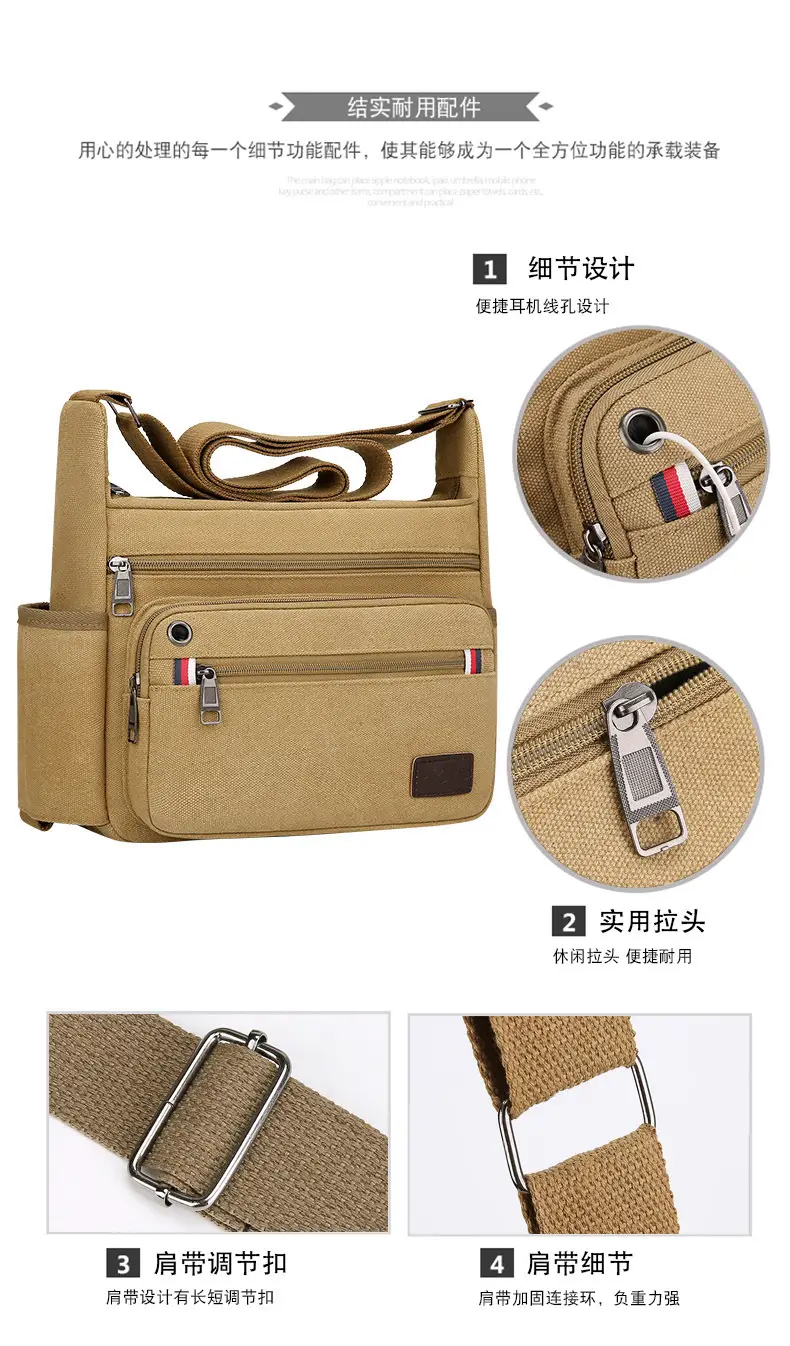 Men's Crossbody Bag Canvas Multi Layer Large Capacity — feature 2