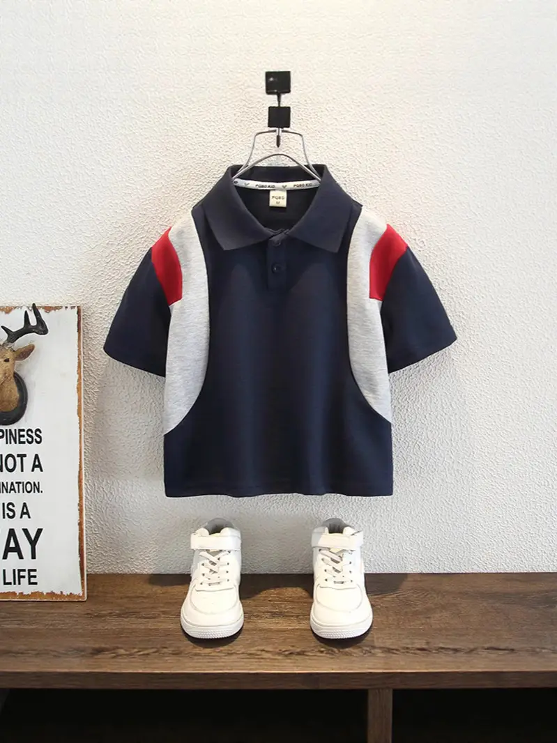 Kids Polo Shirt Navy Red White Summer Top 2026