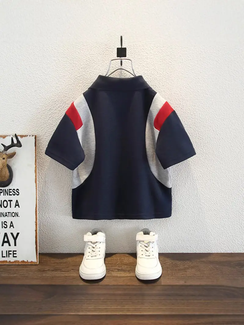 Kids Polo Shirt Navy Red White Summer Top 2026